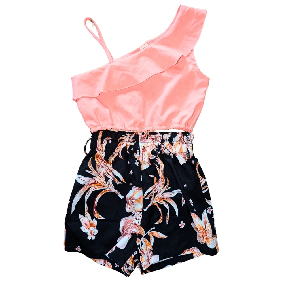 Floral One-Shoulder Kids Romper